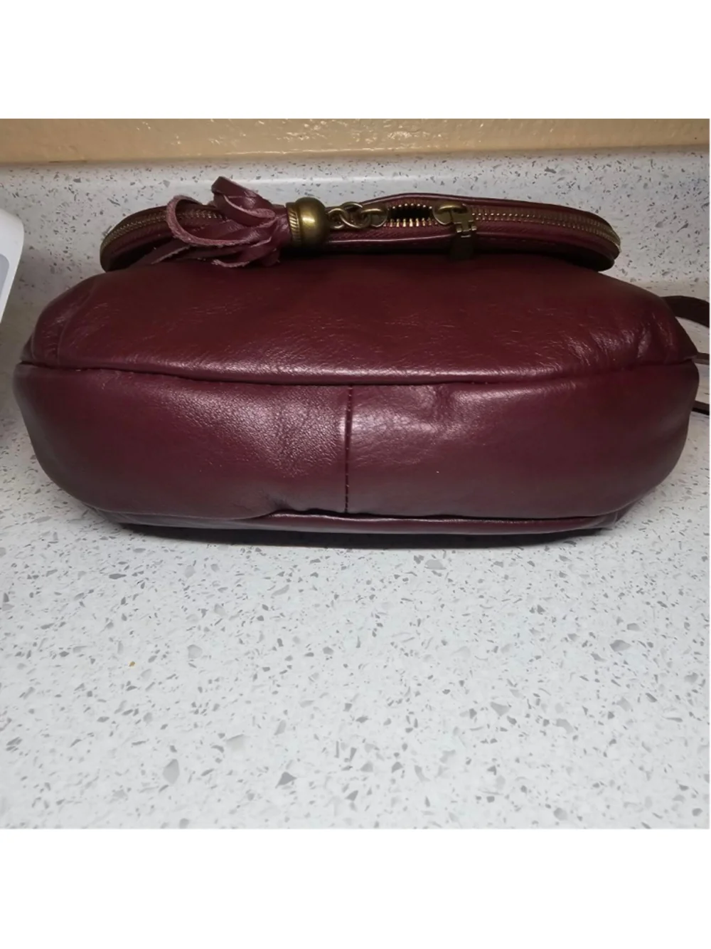 Borse in Pelle / Vera Pelle Burgundy Genuine Leather Crossbody Bag with Tassel